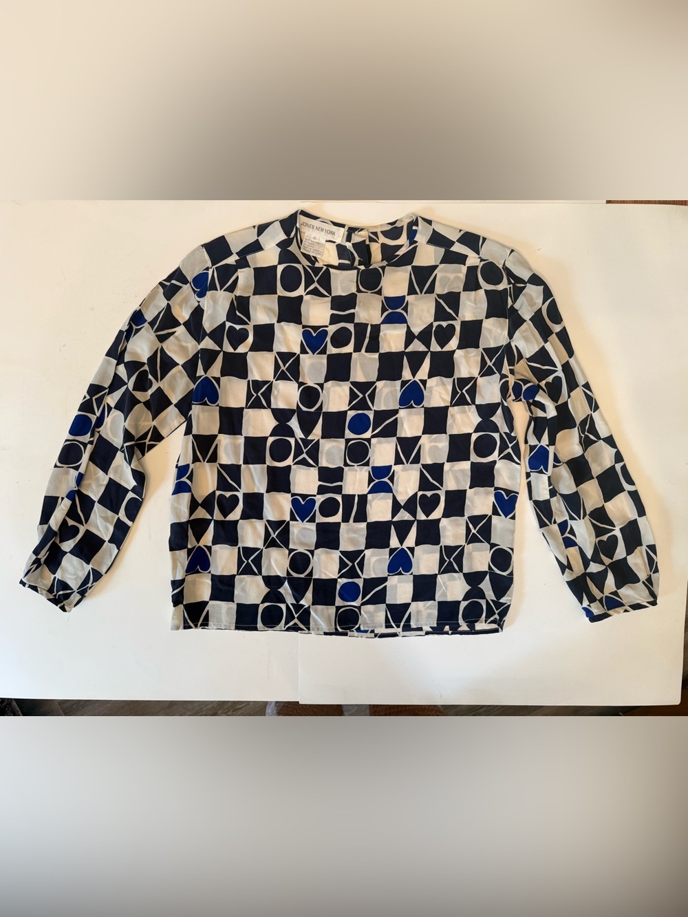 vintage Jones New York Silk geometric checkerboard print blouse XOXO❤️ Sz 6